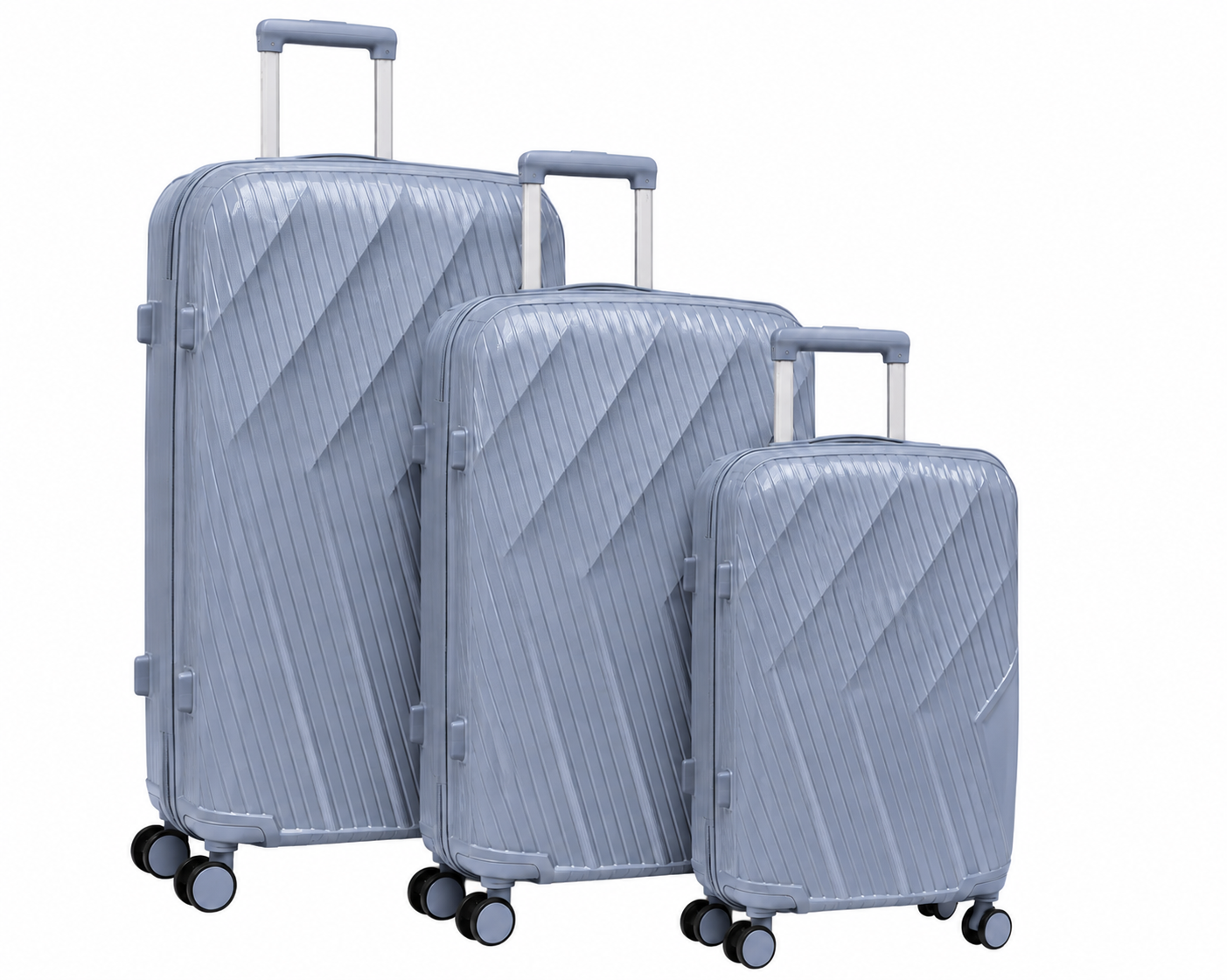 (image for) ARMAX Dusty Grey Ribbed Hard-Shell Set of 3 Spinner Suitcase
